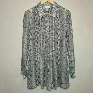 Soft Surroundings Button Front Semi Sheer Snake Blouse Women Medium Long Sleeve